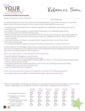 Soroptimist Live Your Dream Reference Form