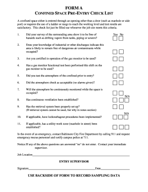 Confined Space Pre-Entry Checklist