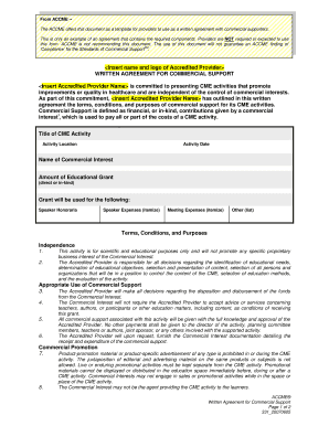 ACCME Written Agreement for Commercial Support