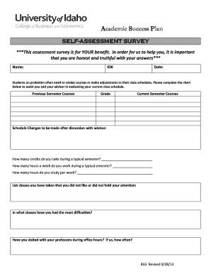 Academic Success Plan Self-Assessment Survey