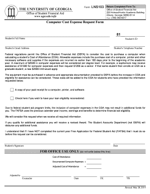 University of Georgia Computer Cost Expense Request Form