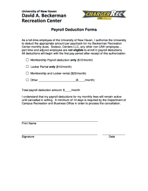 University of New Haven Recreation Center Payroll Deduction Form