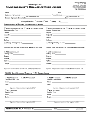 University of Idaho Undergraduate Change of Curriculum Form
