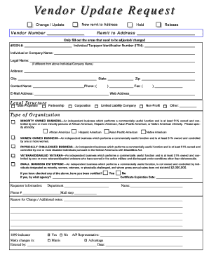 Vendor Update Request Form