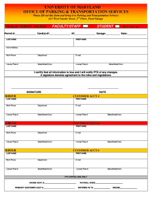 University of Maryland Parking Permit Application