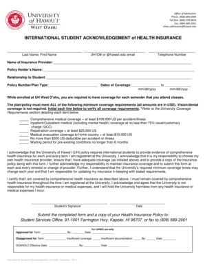 International Student Health Insurance Acknowledgement Form