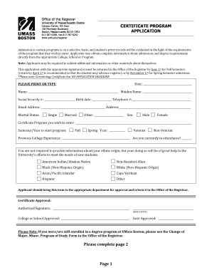 University of Massachusetts Boston Certificate Program Application