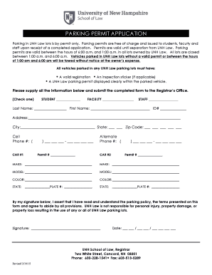 UNH Law Parking Permit Application