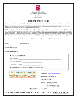 University of North Texas Direct Deposit Form
