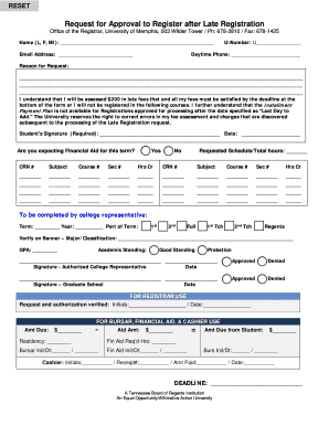 Request for Approval to Register after Late Registration