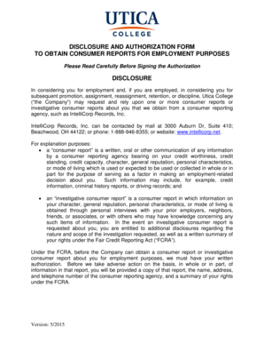 Disclosure and Authorization Form for Employment Consumer Reports