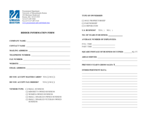 Vendor Bidder Information Form