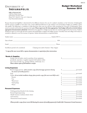 Budget Worksheet Summer 2016 - University of Indianapolis - uindy