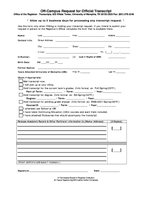 University of Memphis Transcript Request Form