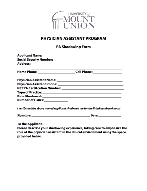 Physician Assistant Program Shadowing Form