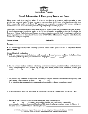 Health Information & Emergency Treatment Form