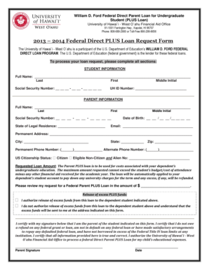 Federal Direct Parent PLUS Loan Request Form