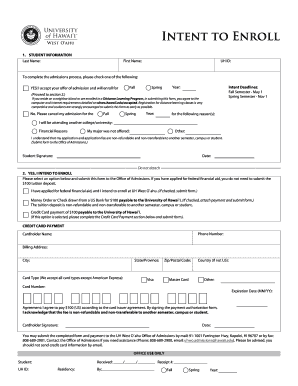 University of Hawaii Intent to Enroll Form