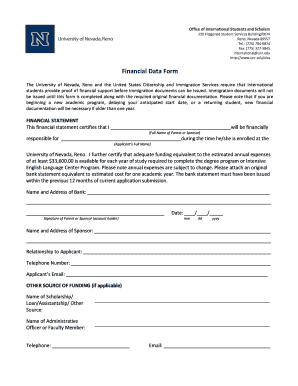 University of Nevada Financial Support Form