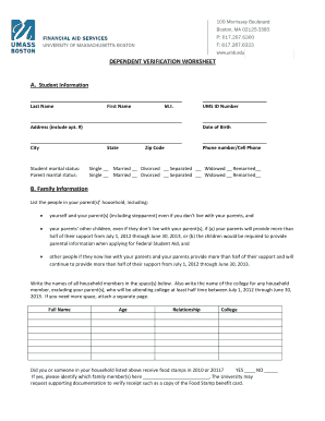 Dependent Verification Worksheet