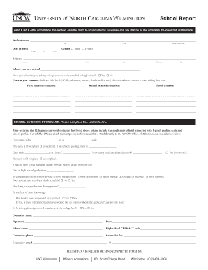 School Report Form for UNC Wilmington Admissions