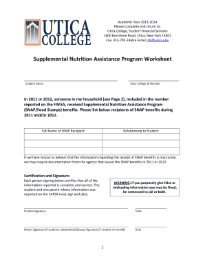 Supplemental Nutrition Assistance Program Worksheet