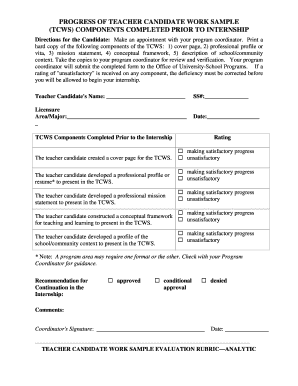 Teacher Candidate Work Sample Evaluation Form