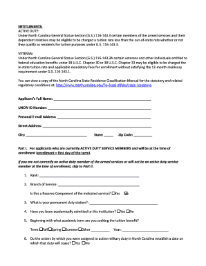 North Carolina In-State Tuition Application for Military