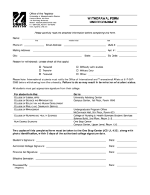 University of Massachusetts Boston Undergraduate Withdrawal Form