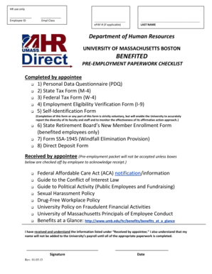 University of Massachusetts Pre-Employment Paperwork Checklist