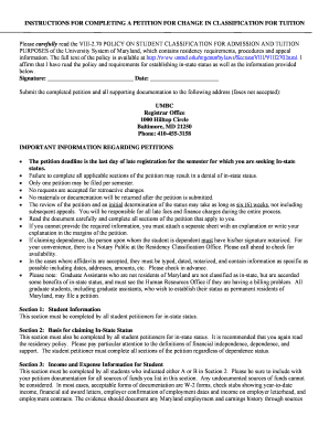 Petition for Change in Classification for Tuition