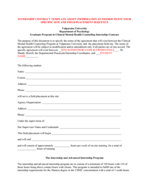 INTERNSHIP CONTRACT TEMPLATE - Valparaiso University - valpo