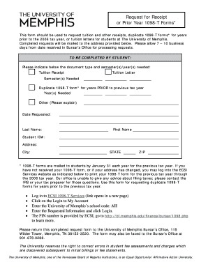 Request for Receipt or Prior Year 1098-T Forms