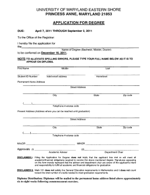 University of Maryland Eastern Shore Graduation Application