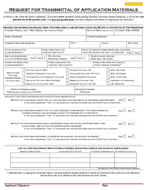Request for Transmittal of Application Materials