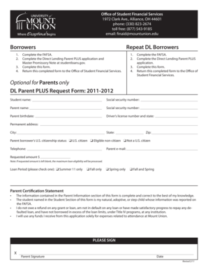 Direct Lending Parent PLUS Request Form
