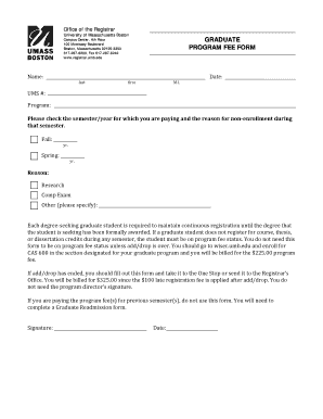 UMass Boston Graduate Program Fee Form