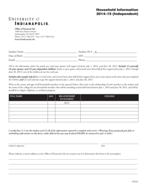 2014-15 Independent Student Household Information Form