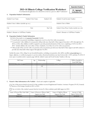 2013–14 Illinois College Verification Worksheet