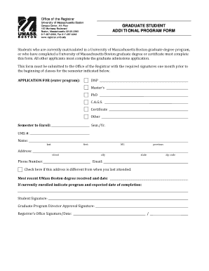 UMass Boston Graduate Student Additional Program Form