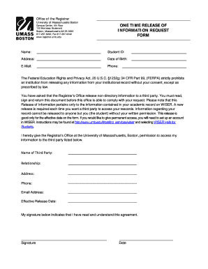 University of Massachusetts Boston Student Information Release Form