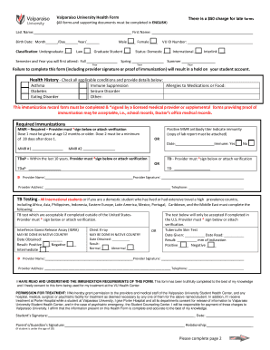 Valparaiso University Health Form