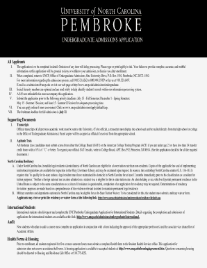 University of North Carolina at Pembroke Undergraduate Admissions Application
