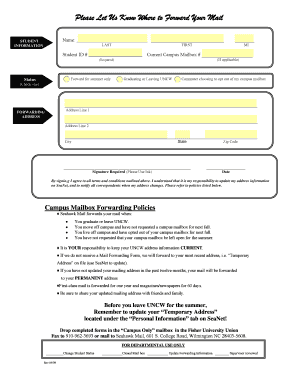 UNCW Mail Forwarding Form