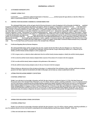 Maryland Bid Proposal Affidavit