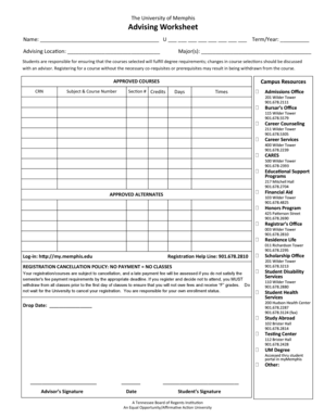 University of Memphis Advising Worksheet
