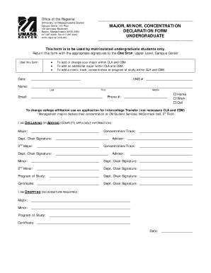 UMass Boston Major Minor Declaration Form