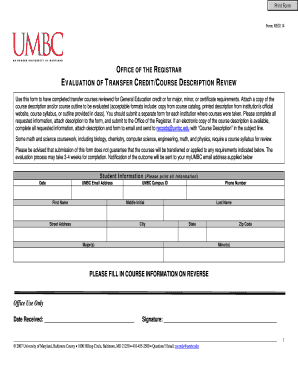 Transfer Credit Evaluation Form