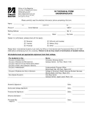 University of Massachusetts Boston Withdrawal Form