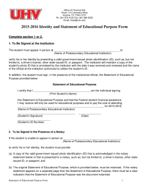 2015-2016 Identity and Statement of Educational Purpose Form